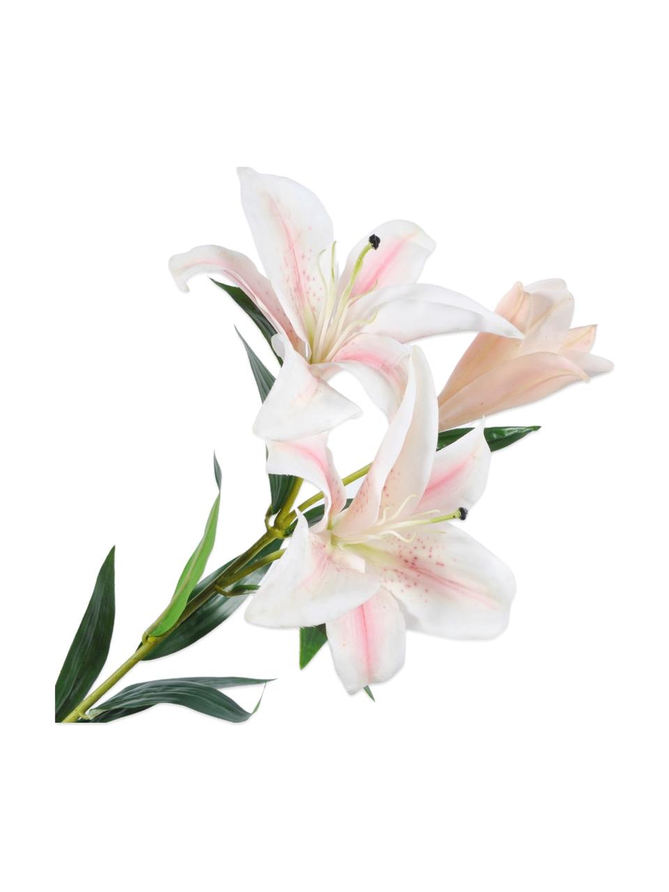 Kunstblume Lilie, Weiß-Rosa, Kunststoff, Metalldraht, Weiß, Rosa, L 90 cm