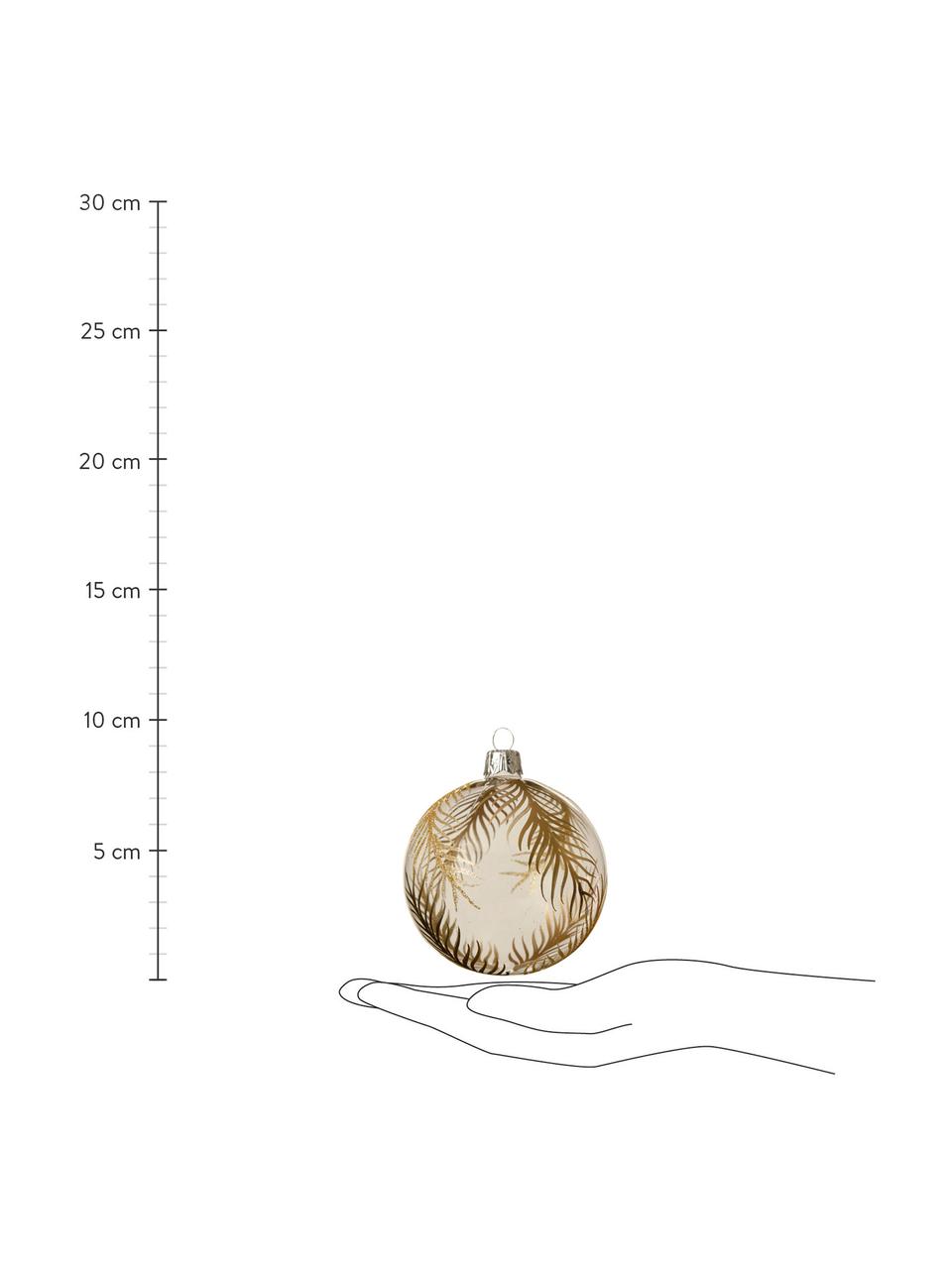 Bolas de Navidad Gold Leaves, Ø 8 cm, 2 uds., Transparente, dorado, Ø 8 cm