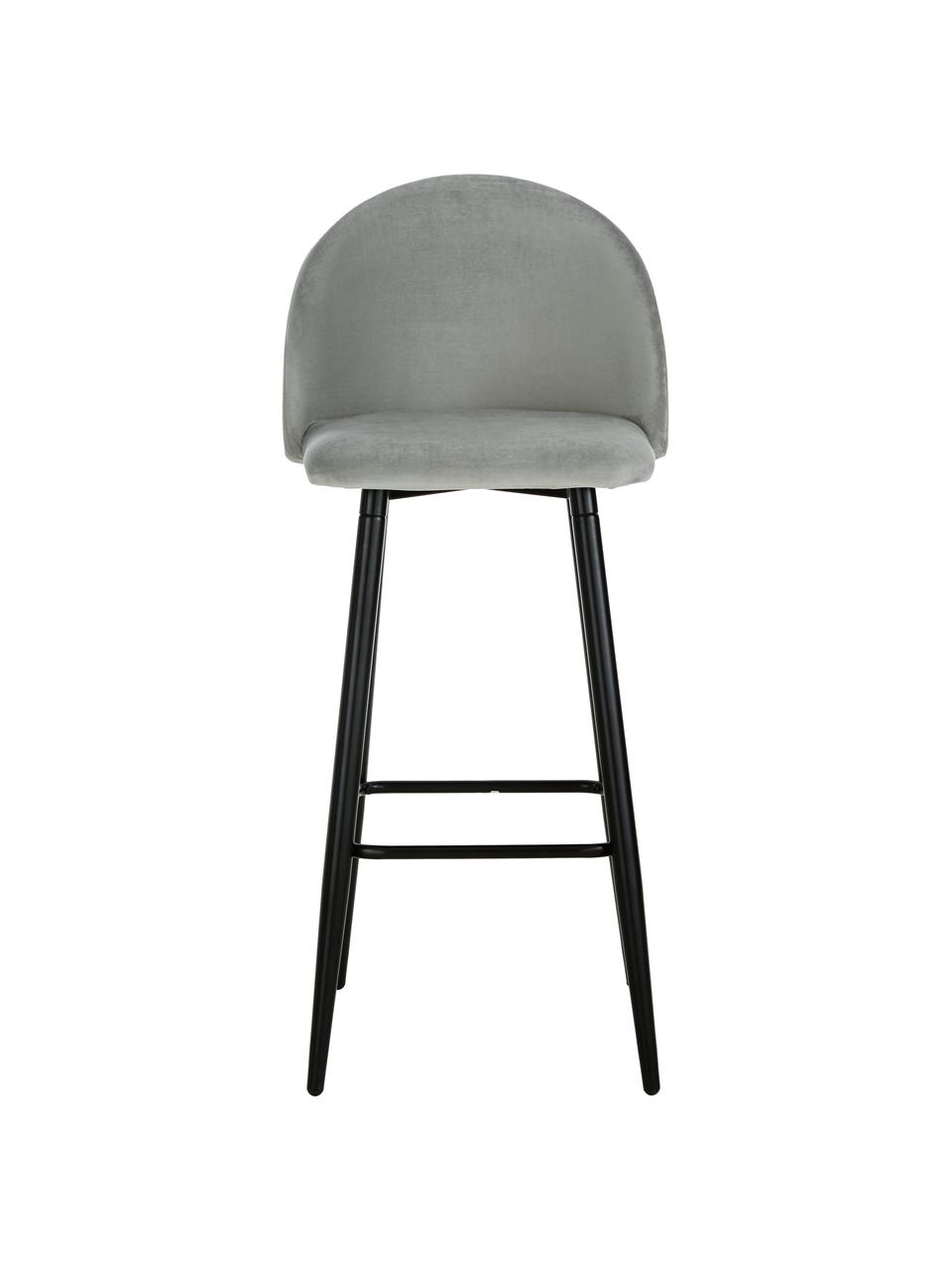 Krzesło barowe z aksamitu Amy, Tapicerka: aksamit (poliester) Tkani, Nogi: metal malowany proszkowo, Aksamitny szary, S 45 x W 103 cm