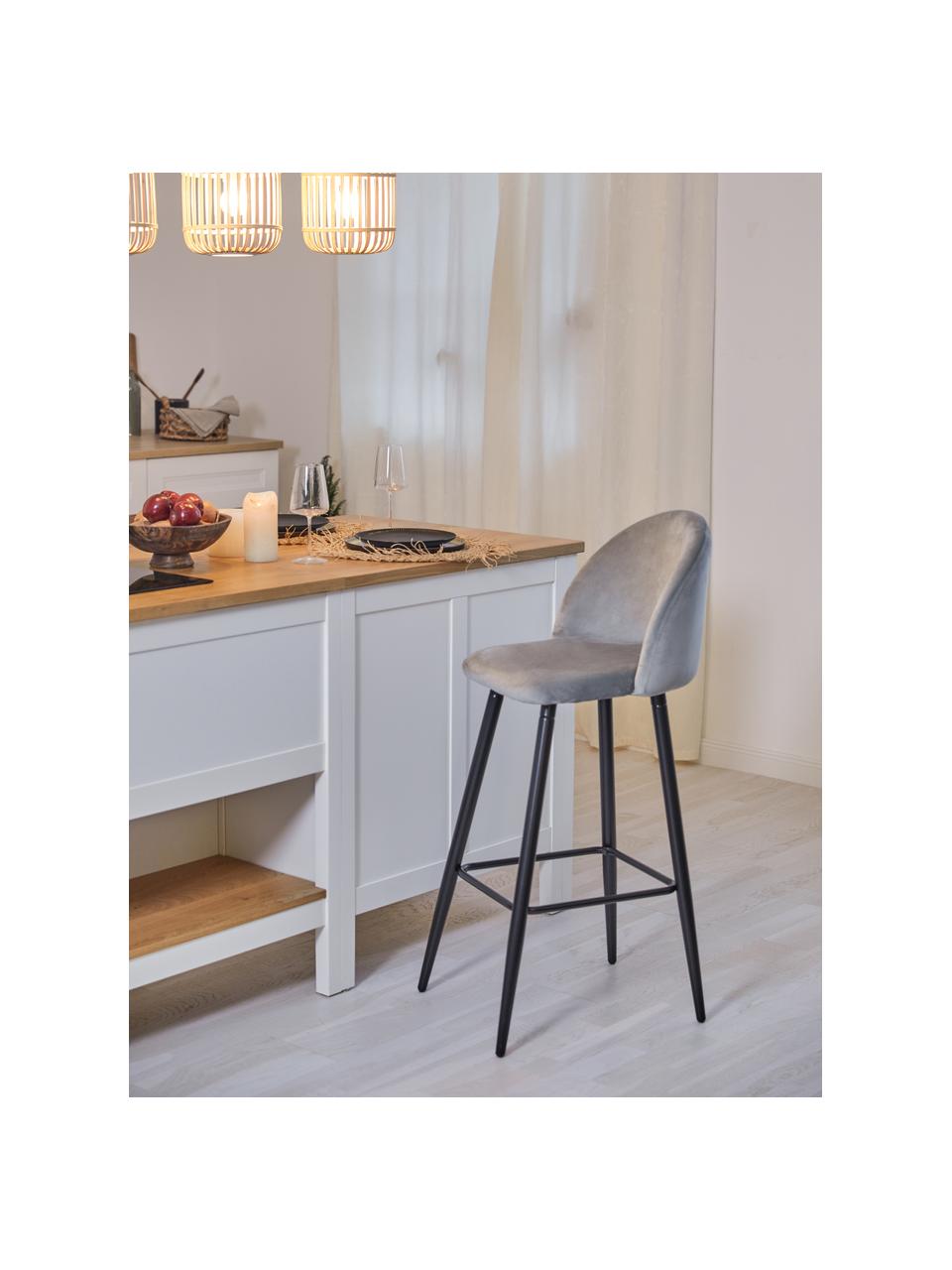 Tabouret de bar en velours Amy, Velours gris, larg. 45 x haut. 103 cm