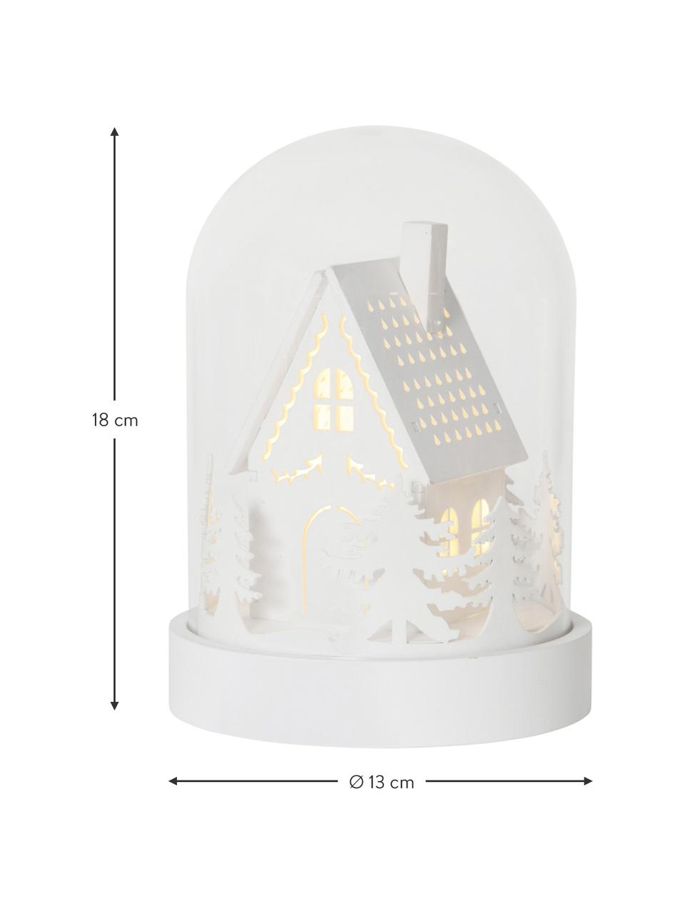 LED lichtobject House, batterij-aangedreven, MDF, kunststof, glas, Wit, transparant, Ø 13 cm, H 18 cm