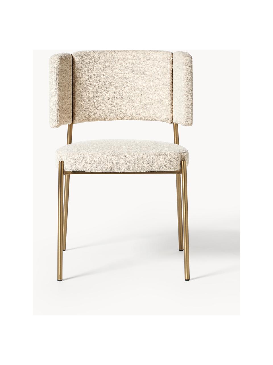 Chaises rembourrées en bouclette Samantha, 2 pièces, Bouclette blanc cassé, pieds dorés, larg. 55 x prof. 55 cm