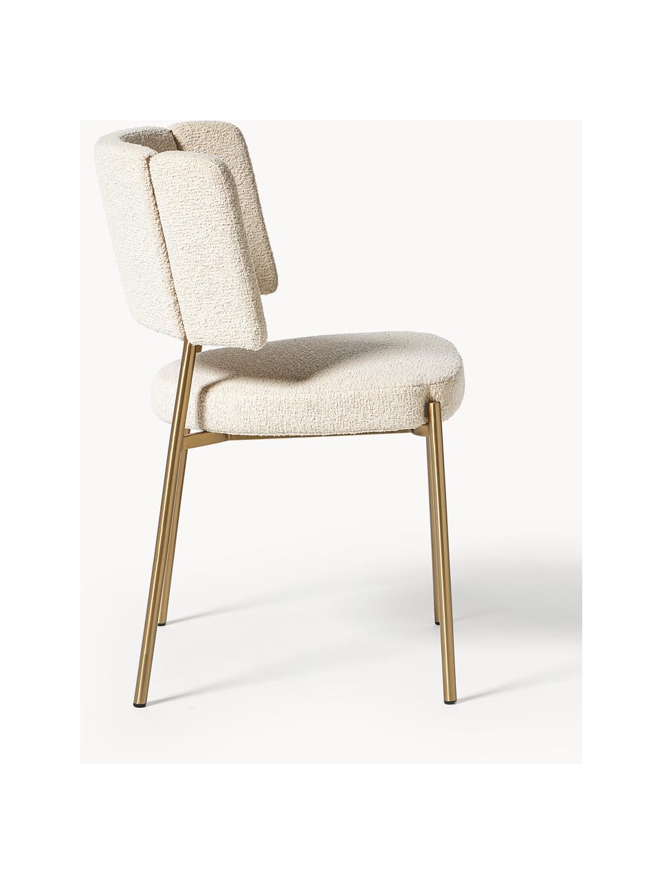 Chaises rembourrées en bouclette Samantha, 2 pièces, Bouclette blanc cassé, pieds dorés, larg. 55 x prof. 55 cm