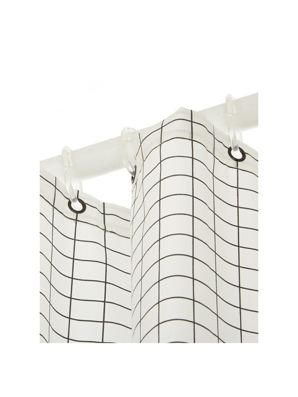 Tenda da doccia sottile in cotone misto Tile, Occhielli: acciaio inossidabile nich, Nero, bianco, Larg. 150 x Lung. 200 cm