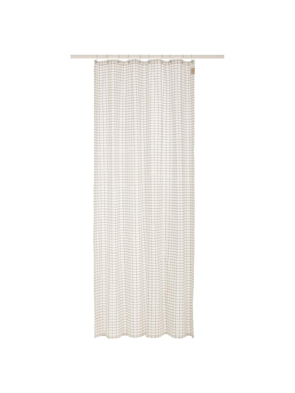 Wąska zasłona prysznicowa z mieszanki bawełny Tile, Czarny, biały, S 150 x D 200 cm