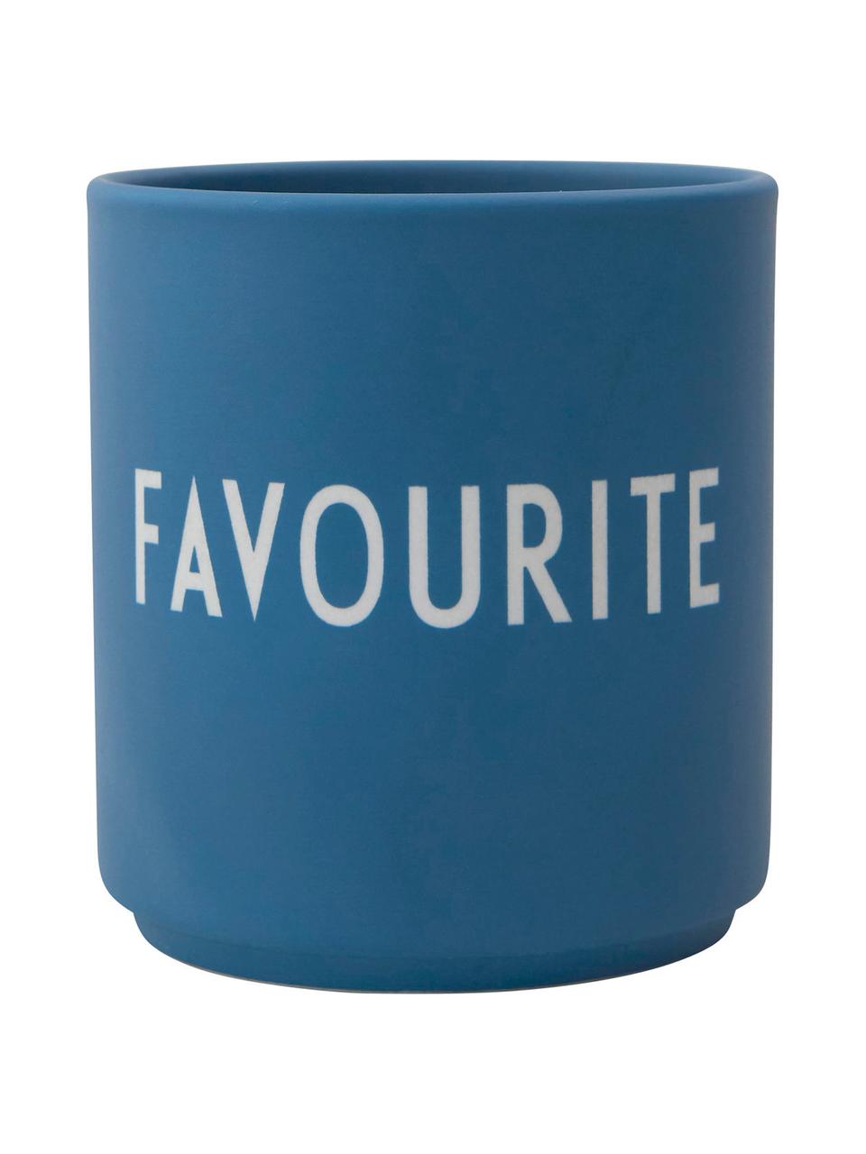 Taza de diseño FAVOURITE, Porcelana fina de hueso (porcelana)
Fine Bone China es una pasta de porcelana fosfática que se caracteriza por su brillo radiante y translúcido., Azul, blanco, Ø 8 x Al 9 cm