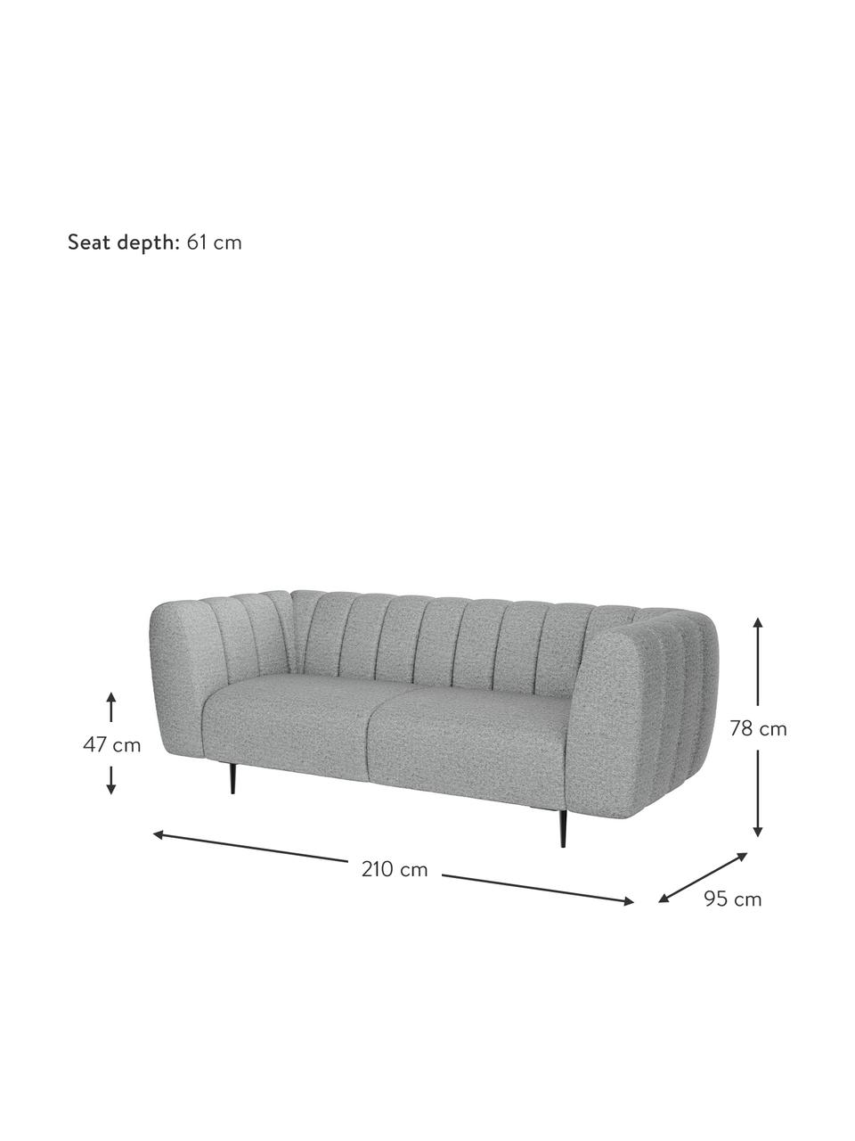 Divano 3 posti in tessuto grigio chiaro Shel, Rivestimento: 100% poliestere con sensa, Struttura: legno duro, legno morbido, Piedini: metallo rivestito Il rive, Grigio chiaro, Larg. 210 x Prof. 95 cm