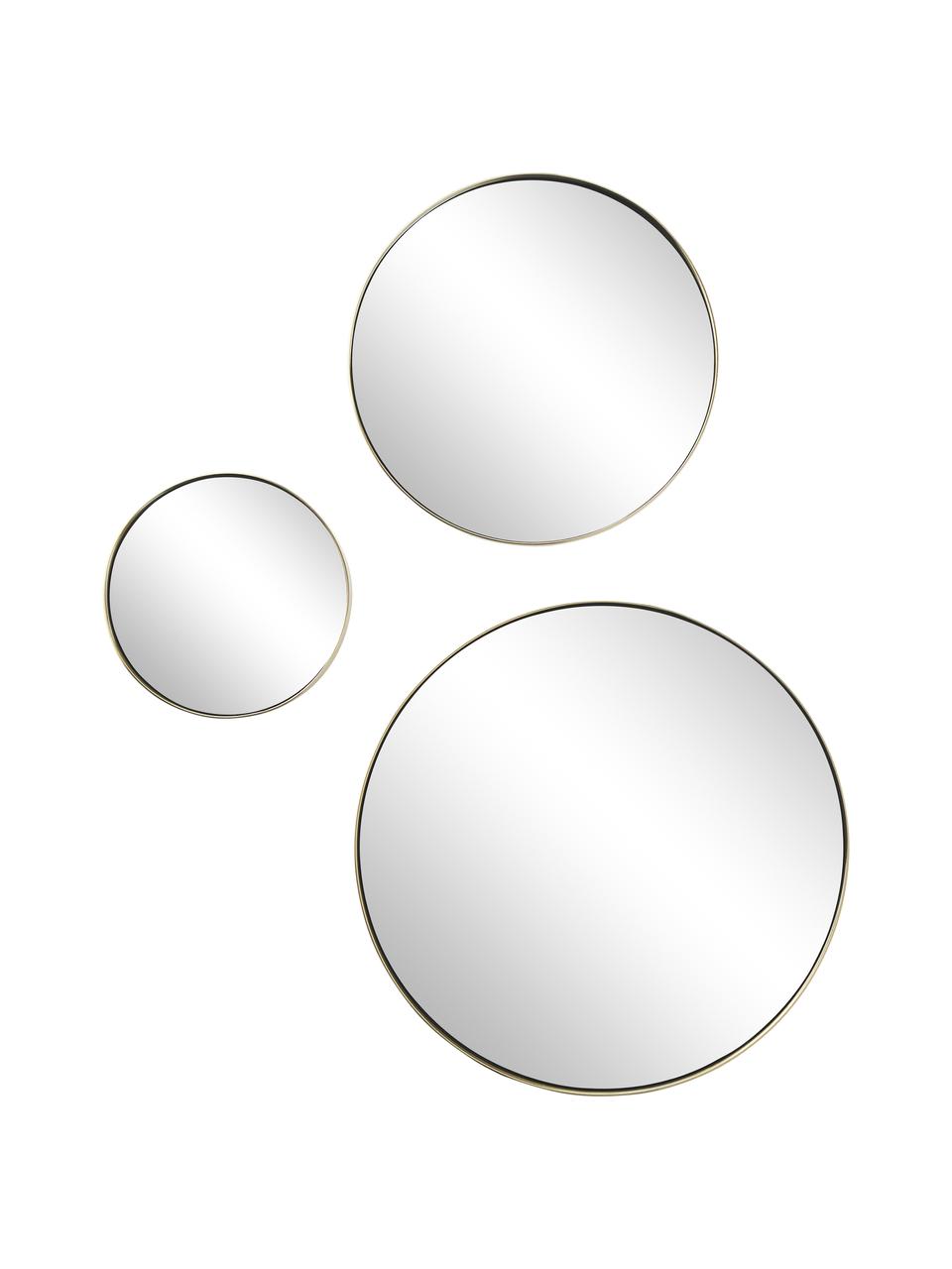 Ronde wandspiegelsset Lacie, 3-delig, Lijst: gepoedercoat metaal, Goudkleurig, Set met verschillende formaten