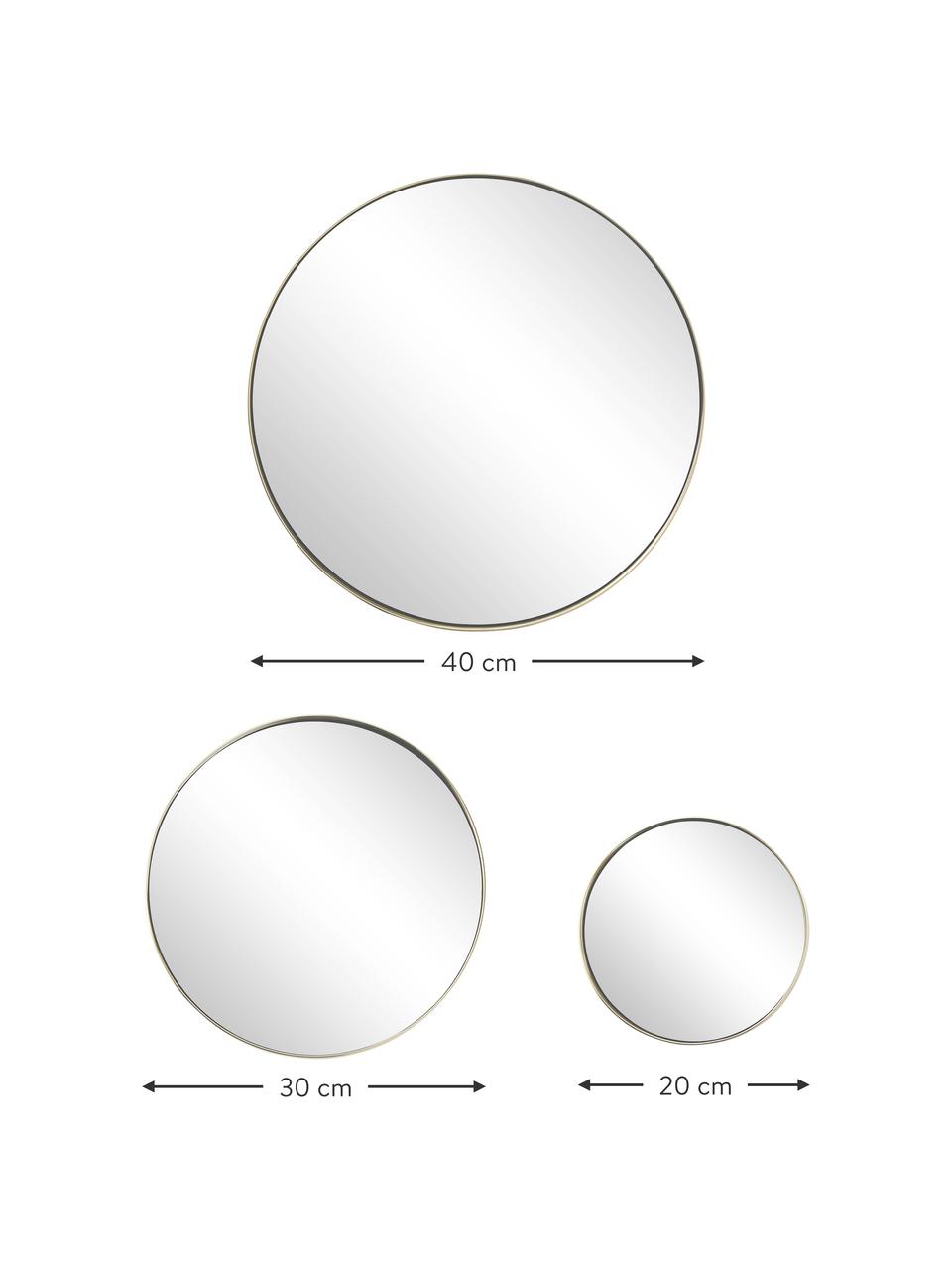 Set de espejos de pared redondos Lacie, 3 uds., Parte trasera: tablero de fibras de dens, Espejo: cristal, Dorado, Set de diferentes tamaños