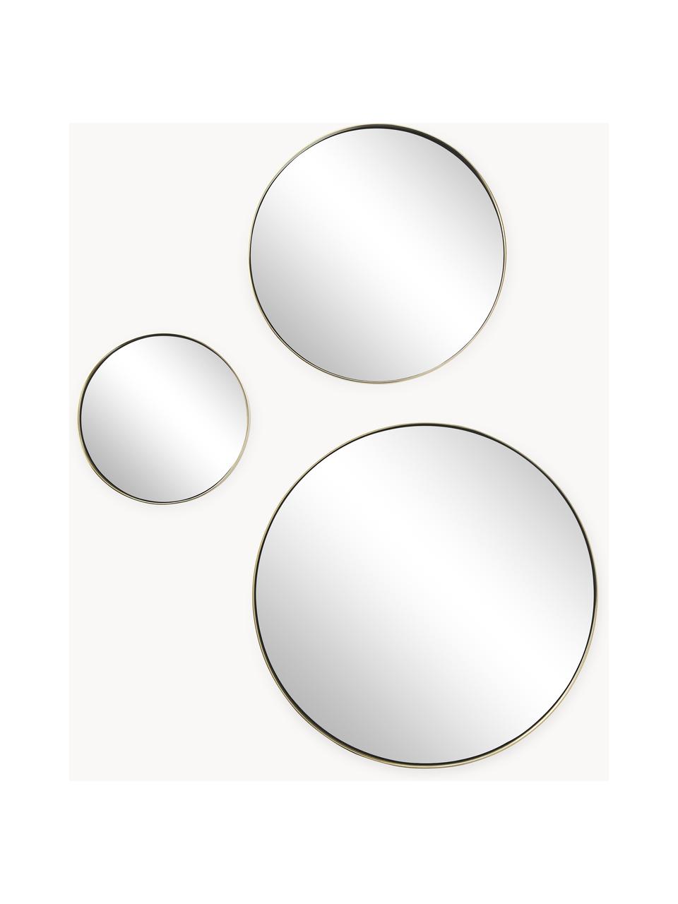 Set di 3 specchi da parete rotondi Lacie, Cornice: metallo rivestito, Retro: pannello di fibra a media, Superficie dello specchio: lastra di vetro, Dorato, Set in varie misure