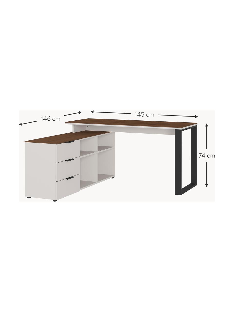 Bureau avec étagère intégrée Ancona, Beige clair, bois effet noyer, larg. 145 x prof. 60 cm