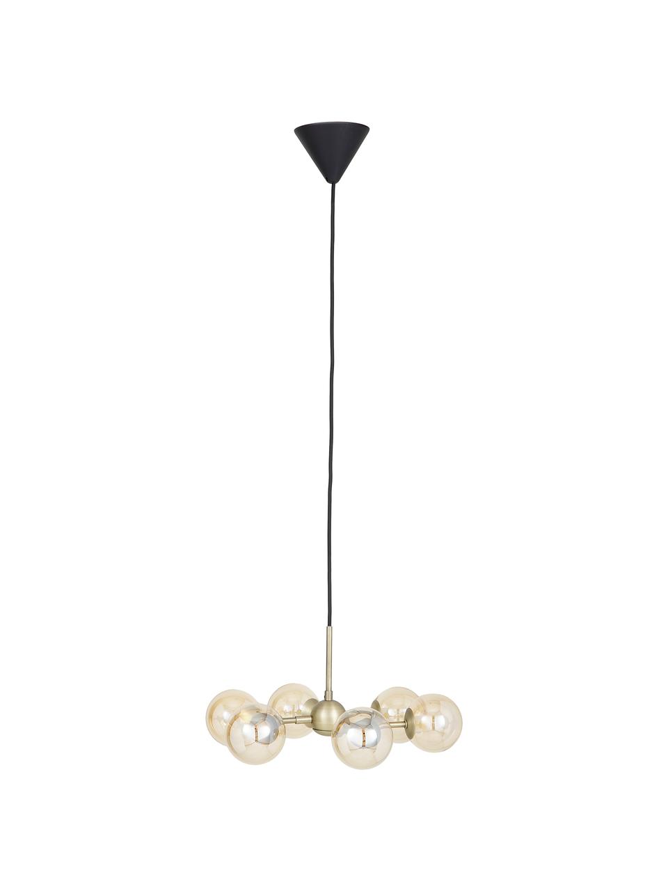 Design hanglamp Atom van glas, Lampenkap: glas, Baldakijn: kunststof, Messingkleurig, amberkleurig, Ø 45 x H 18 cm