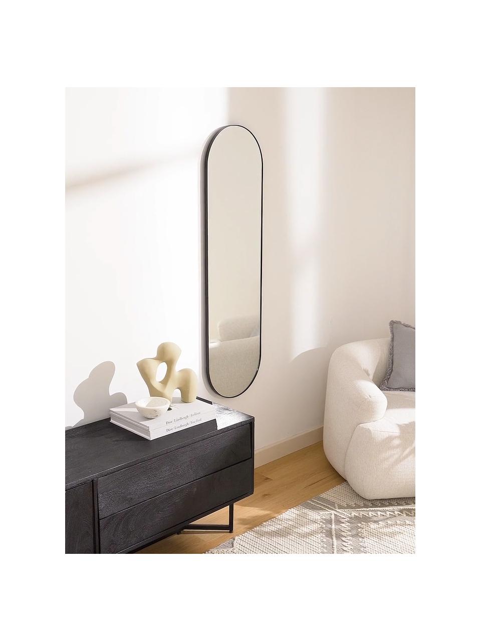 Espejo de pared ovalado Lucia, Espejo: cristal, Parte trasera: tablero de fibras de dens, Negro, An 40 x Al 140 cm