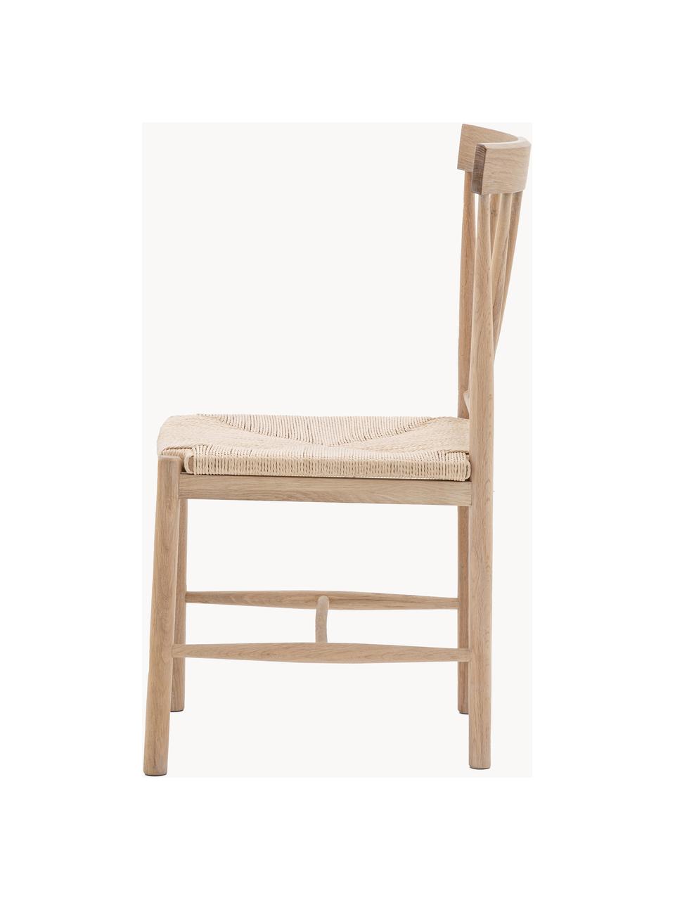 Handgefertigte Eichenholz-Stühle Eton, 2 Stück, Sitzfläche: Seil, Gestell: Eichenholz, Eichenholz, Hellbeige, B 46 x T 45 cm
