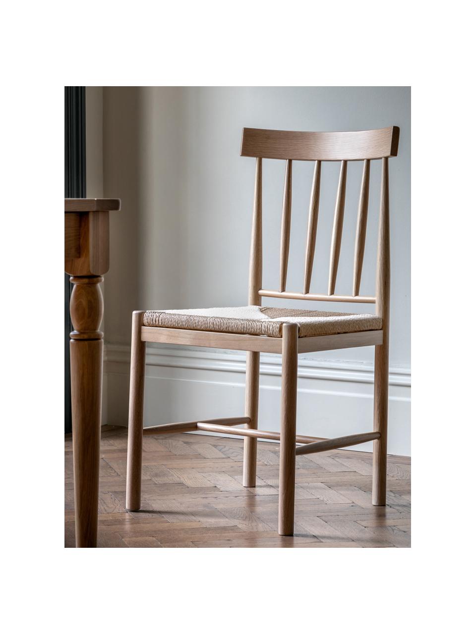 Handgefertigte Eichenholz-Stühle Eton, 2 Stück, Sitzfläche: Seil, Gestell: Eichenholz, Eichenholz, Hellbeige, B 46 x T 45 cm