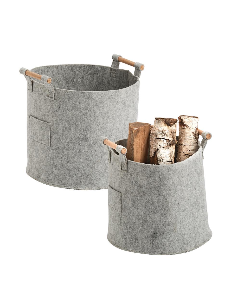 Cesta Fritz, Cesta: 100% poliéster (fieltro), Asas: madera de álamo, Gris, An 32 x Al 28 cm