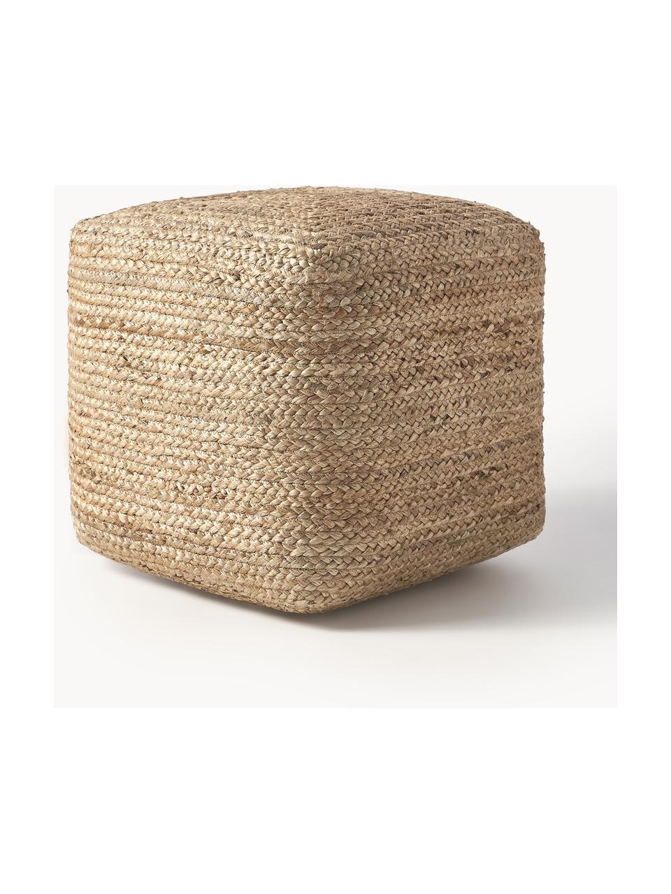 Handgemaakte poef Bono van jute, Bekleding: jute, Beige, B 45 x H 45 cm