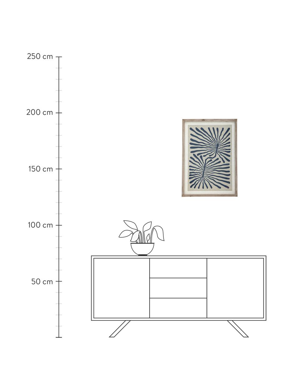 Gerahmter Digitaldruck Tily, Rahmen: Kiefernholz, lackiert, Bild: Digitaldruck auf Papier, Front: Glas, Blau, Beige, Kiefernholz, B 50 x H 70 cm