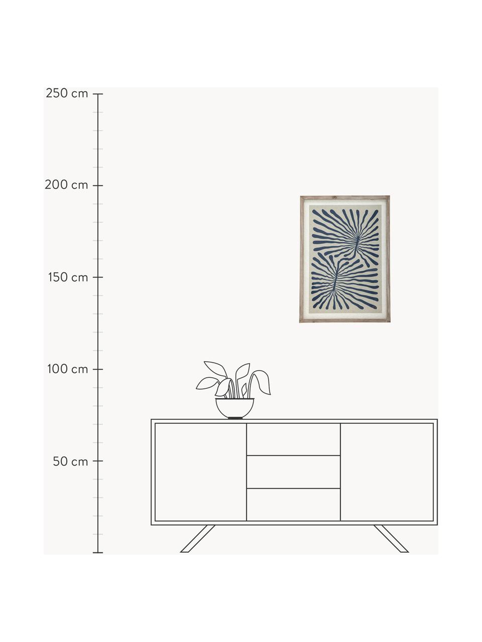 Stampa digitale incorniciata Tily, Cornice: legno di pino verniciato, Immagine: stampa digitale su carta, Blu, beige, legno di pino, Larg. 55 x Alt. 70 cm