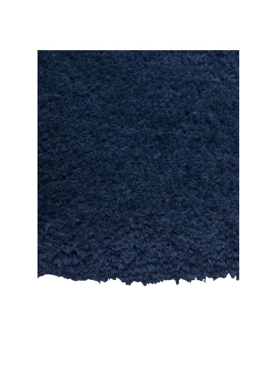 Alfombra redonda de pelo largo Leighton, Parte superior: microfibra (100% poliéste, Reverso: 70% poliéster, 30% algodó, Azul oscuro, Ø 120 cm (Tamaño S)