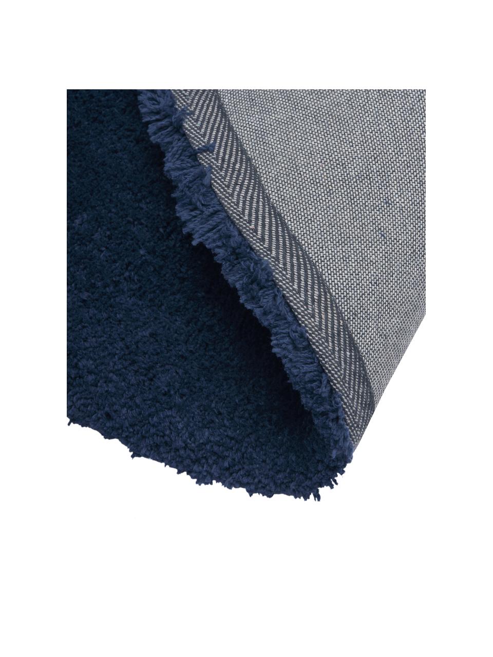 Tappeto rotondo soffice a pelo lungo blu scuro Leighton, Retro: 70% poliestere, 30% coton, Blu scuro, Ø 120 cm (taglia S)