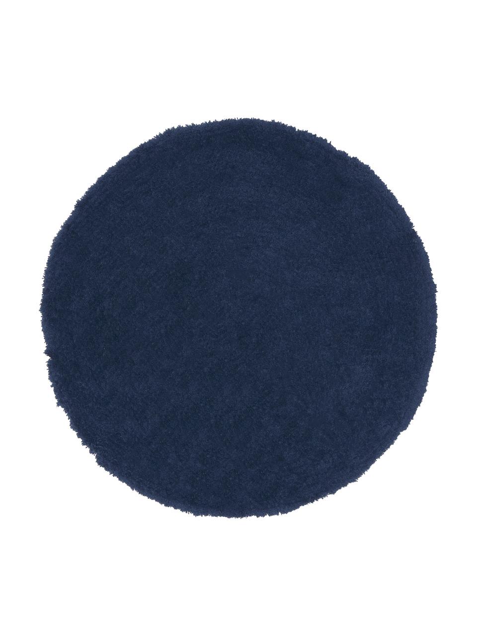 Flauschiger runder Hochflor-Teppich Leighton, Flor: Mikrofaser (100% Polyeste, Dunkelblau, Ø 120 cm (Größe S)