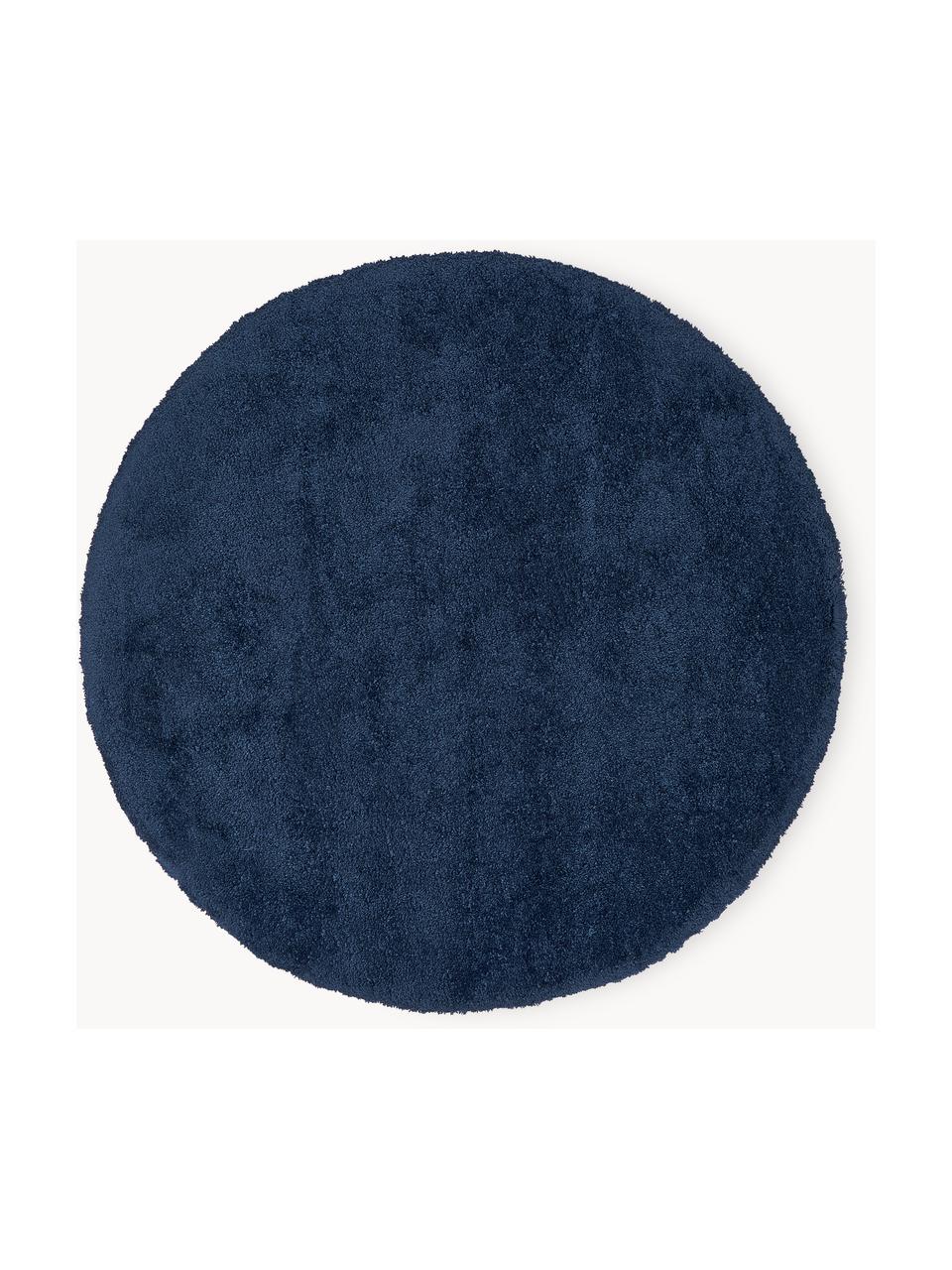 Tappeto rotondo morbido a pelo lungo Leighton, Retro: 70% poliestere, 30% coton, Blu scuro, Ø 120 cm (taglia S)