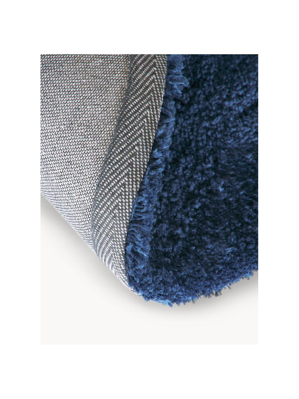 Okrągły puszysty dywan z długim włosiem Leighton, Ciemny niebieski, Ø 120 cm (Rozmiar S)