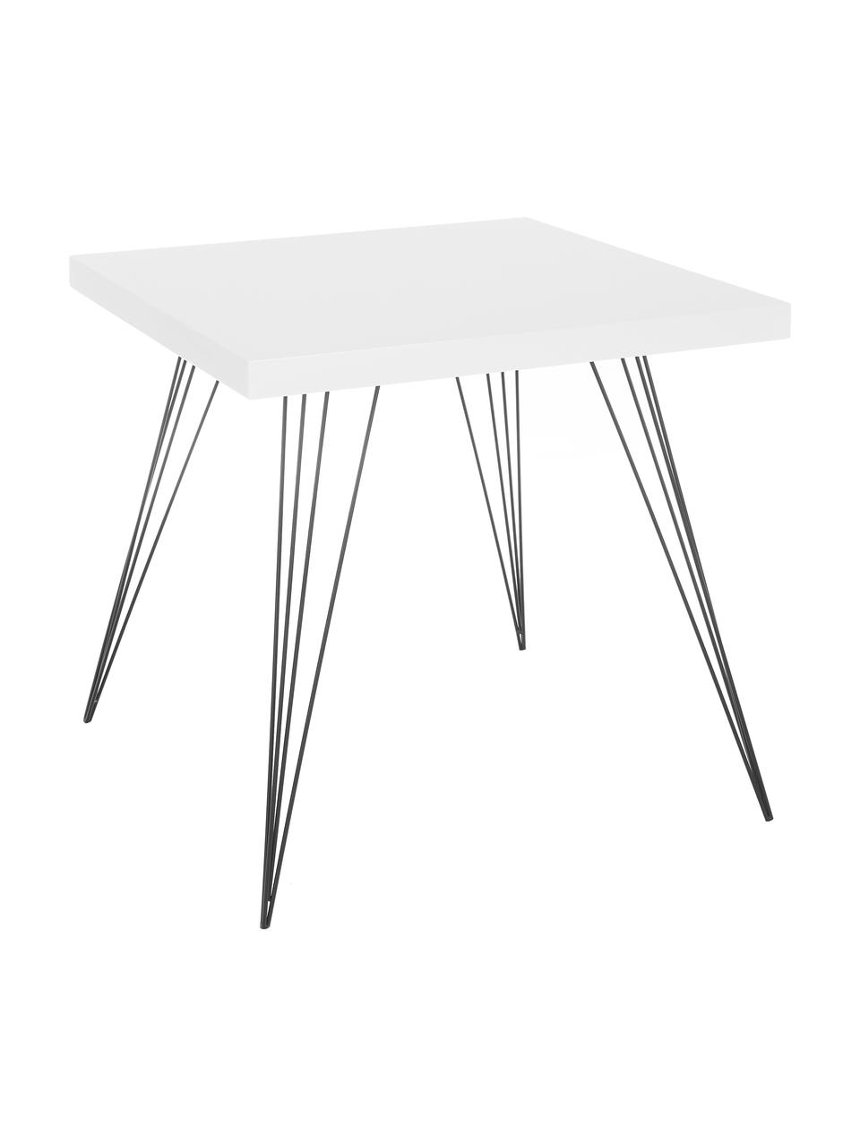 Petite table carrée à pieds en métal Wolcott, Blanc