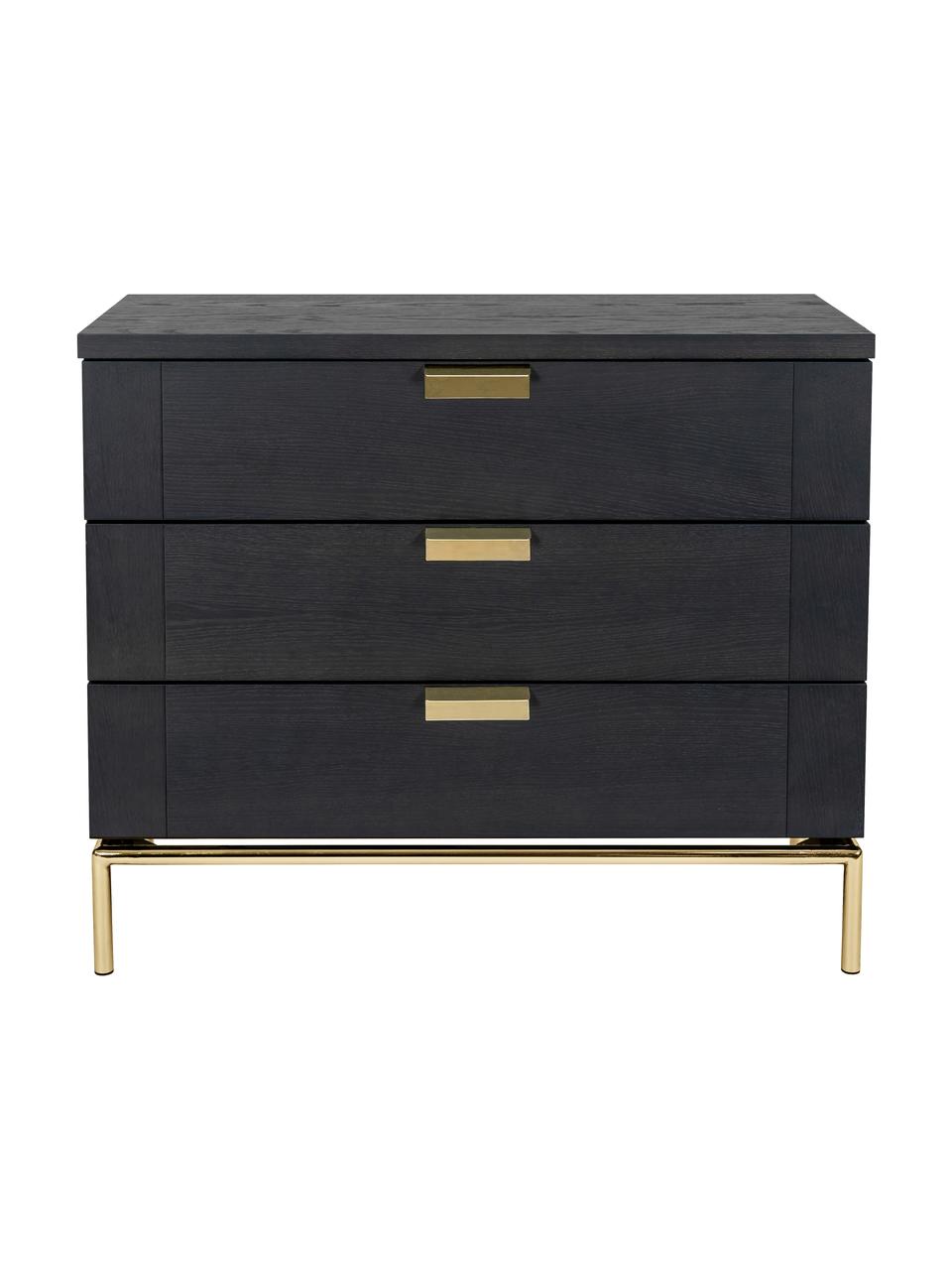 Commode noire étroite bois de chêne Pimlico, Brun foncé, laiton