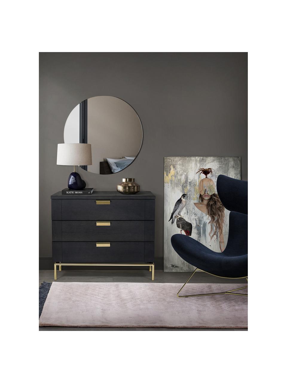 Commode noire étroite bois de chêne Pimlico, Brun foncé, laiton