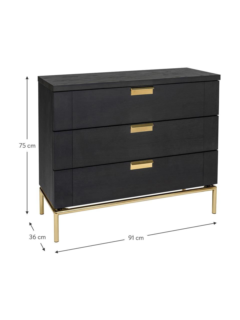 Commode noire étroite bois de chêne Pimlico, Brun foncé, laiton