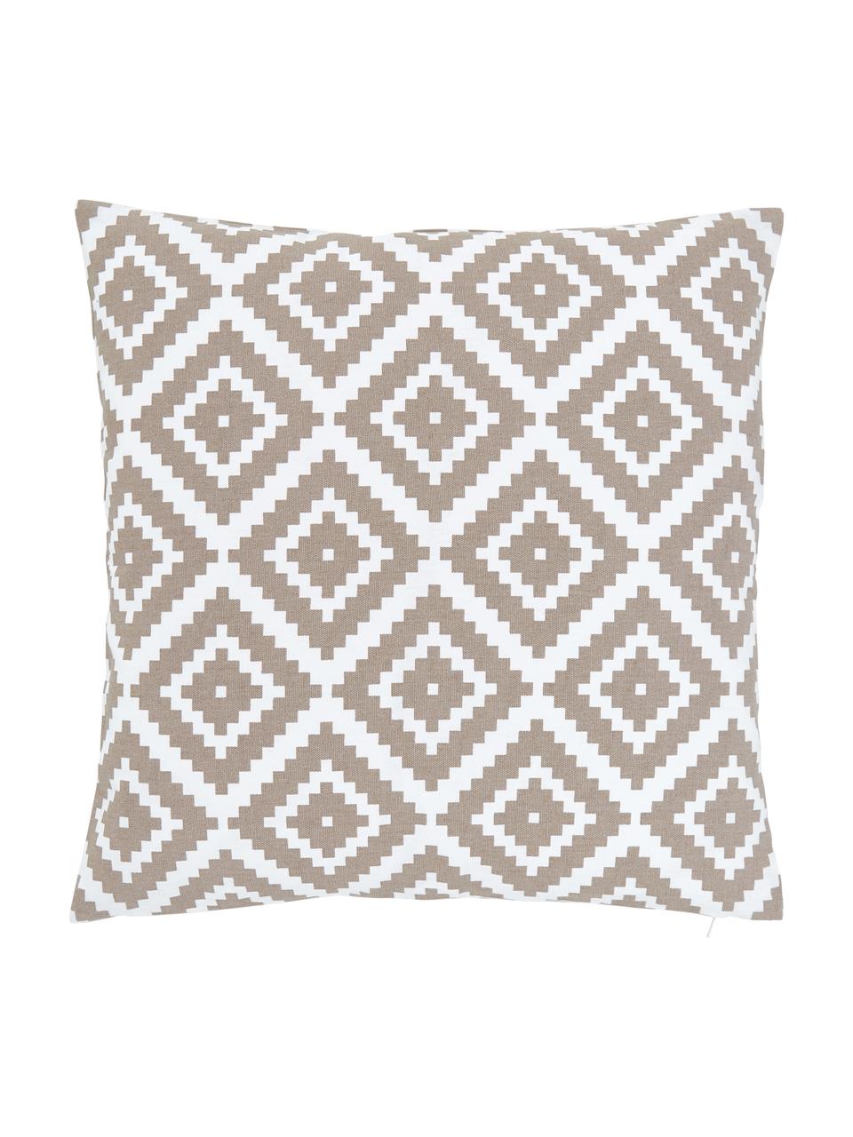 Kissenhülle Miami mit grafischem Muster, 100% Baumwolle, Taupe, Weiß, B 45 x L 45 cm