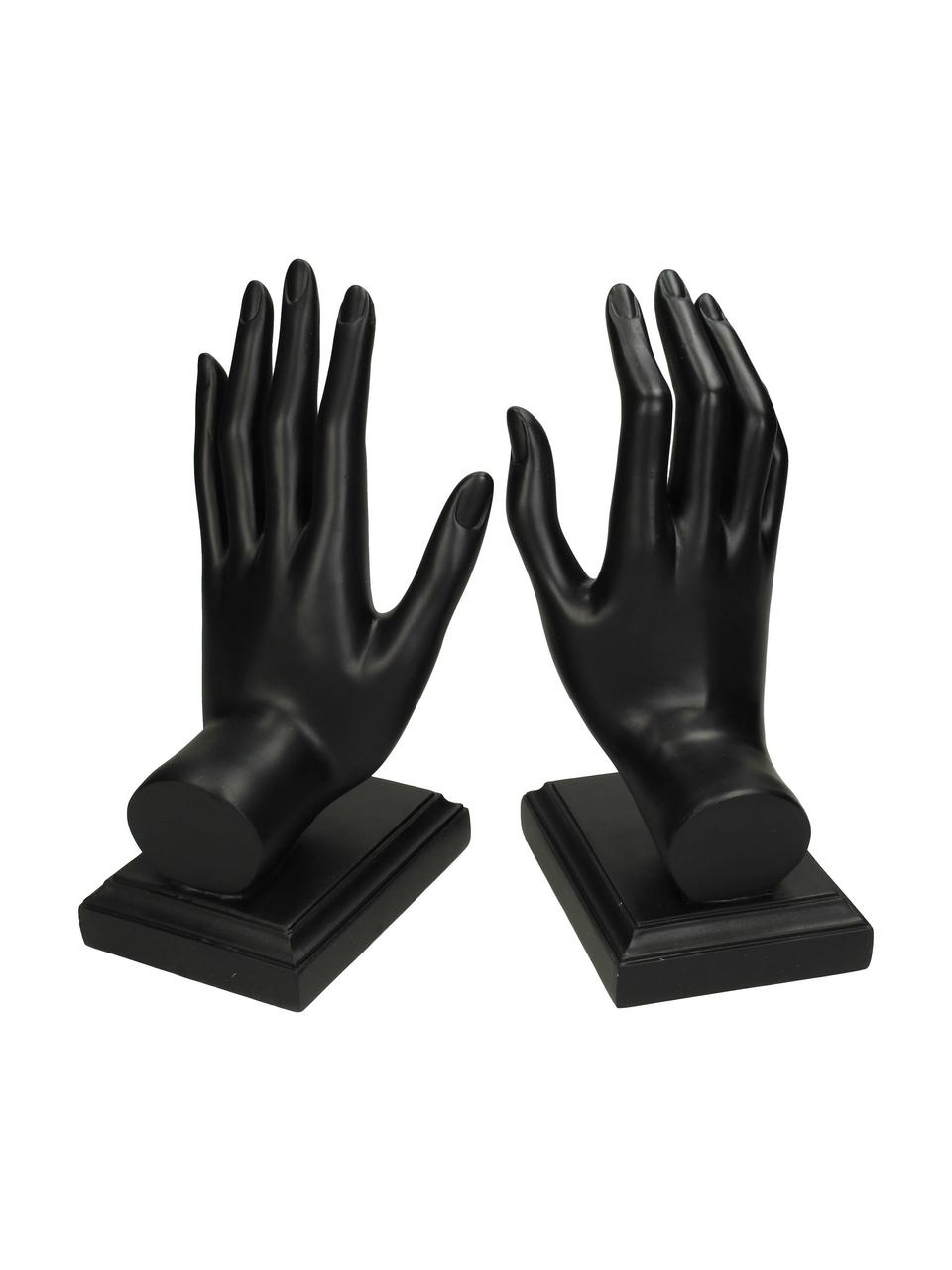 Sujetalibros de diseño Hands, 2 uds., Poliresina, Negro, An 24 x Al 21 cm