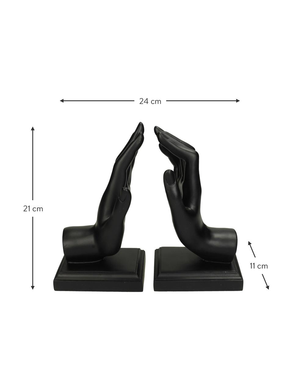 Design boekensteunen Hands, 2 stuks, Polyresin, Zwart, B 24 cm x H 21 cm