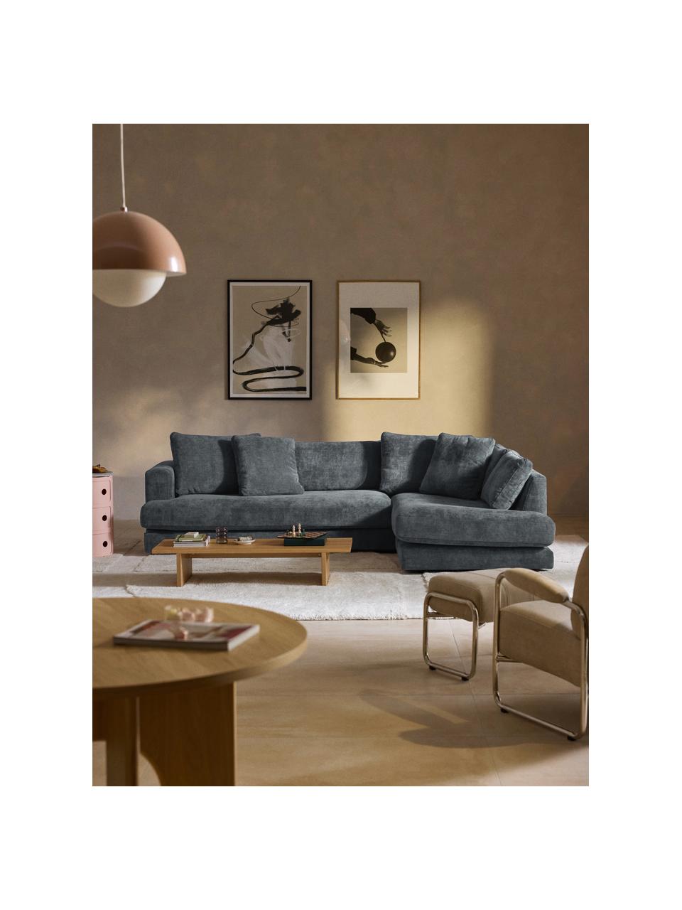 Ecksofa Tribeca, Bezug: 100 % Polyester Der strap, Gestell: Buchenholz, Kiefernholz, , Webstoff Graublau, B 274 x T 192 cm, Eckteil rechts