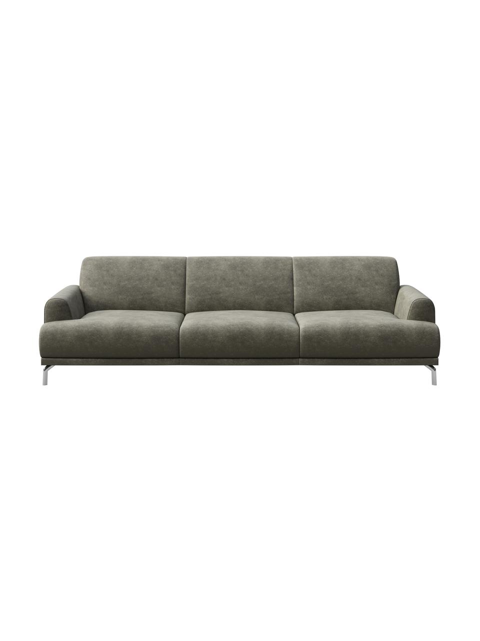 Sofa z imitacją skóry Puzo (3-osobowa), Tapicerka: 100% poliester imitujący , Nogi: metal lakierowany, Szary, S 240 x G 84 cm