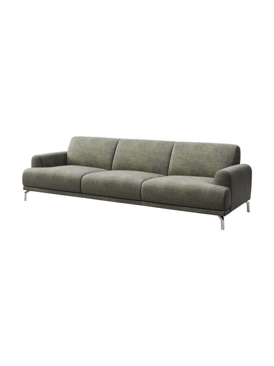 Sofa z imitacją skóry Puzo (3-osobowa), Tapicerka: 100% poliester imitujący , Nogi: metal lakierowany, Szary, S 240 x G 84 cm