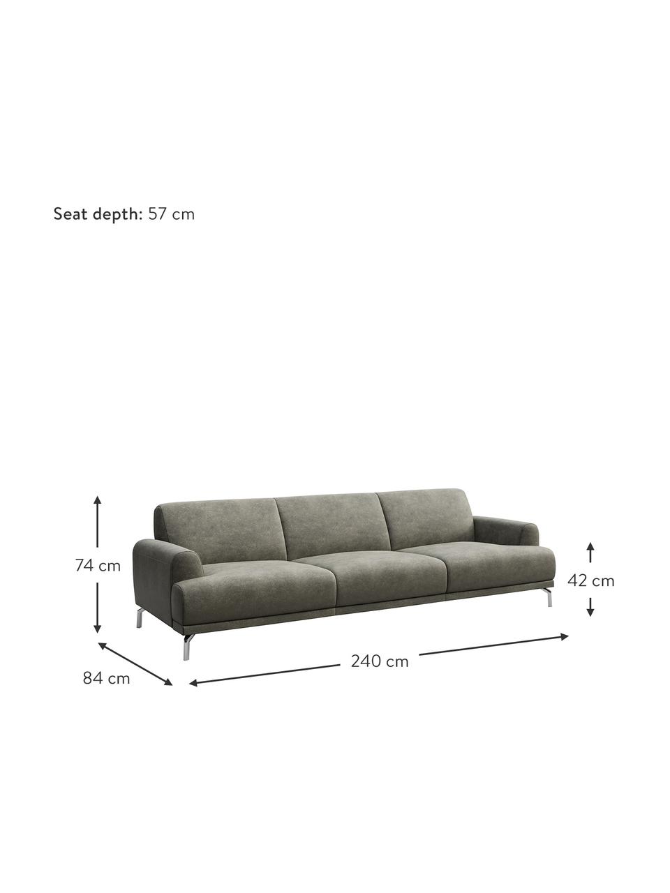 Sofa z imitacją skóry Puzo (3-osobowa), Tapicerka: 100% poliester imitujący , Nogi: metal lakierowany, Szary, S 240 x G 84 cm