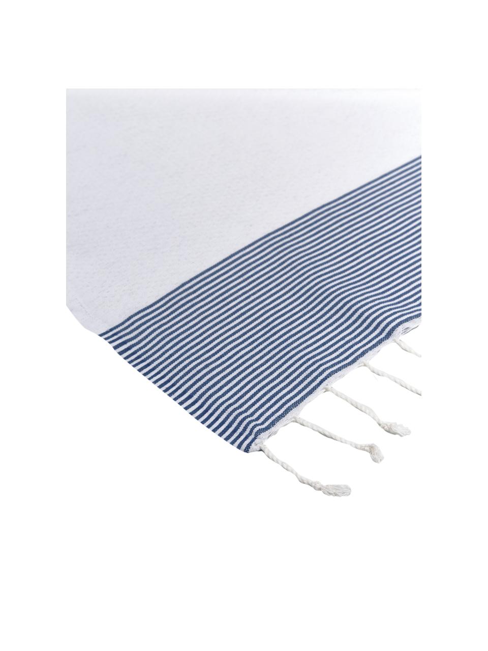 Plážová osuška so strapcami Ibiza, 100 % bavlna, Biela, modrá, Š 100 x D 200 cm