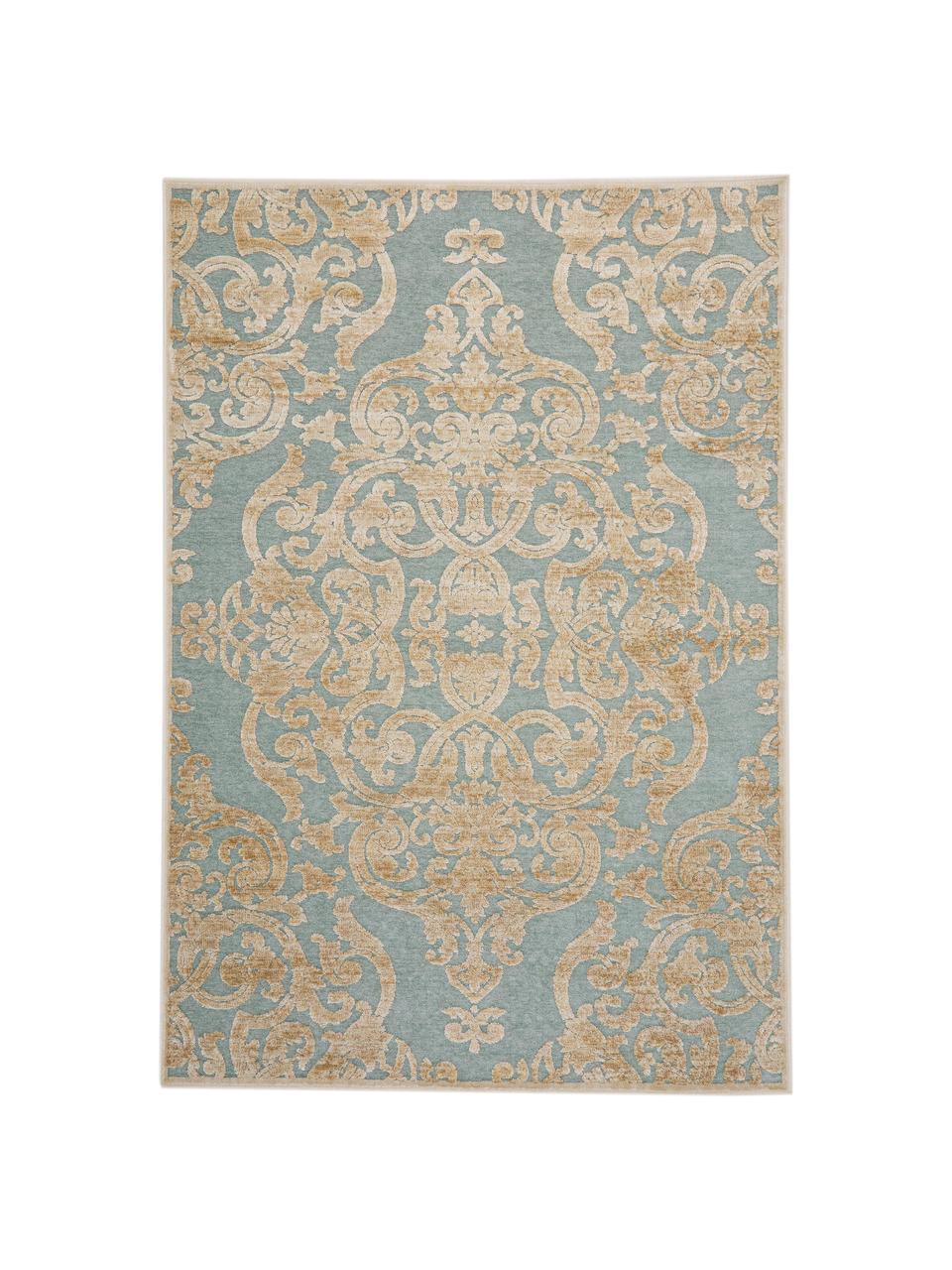 Tapis en viscose vintage Marigot, Aqua, crème