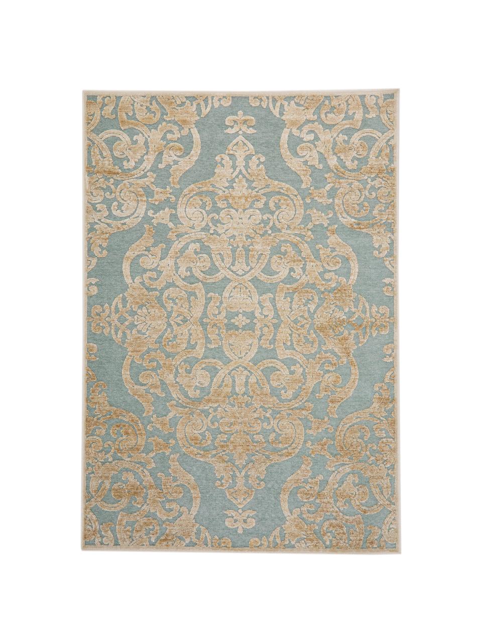 Vintage koberec z viskózy s reliéfnym efektom Marigot, Modrá, krémová