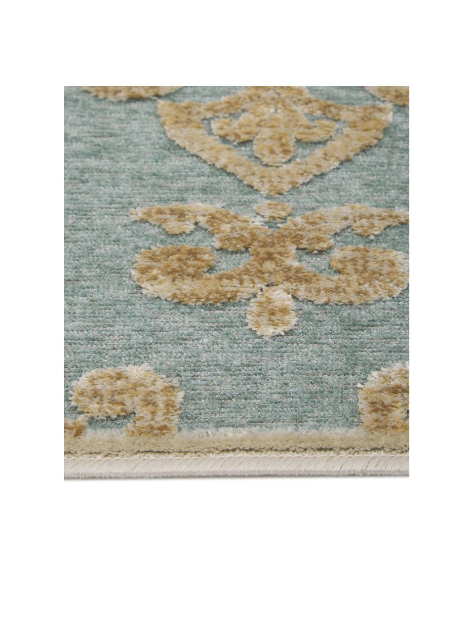 Tapis en viscose vintage Marigot, Aqua, crème