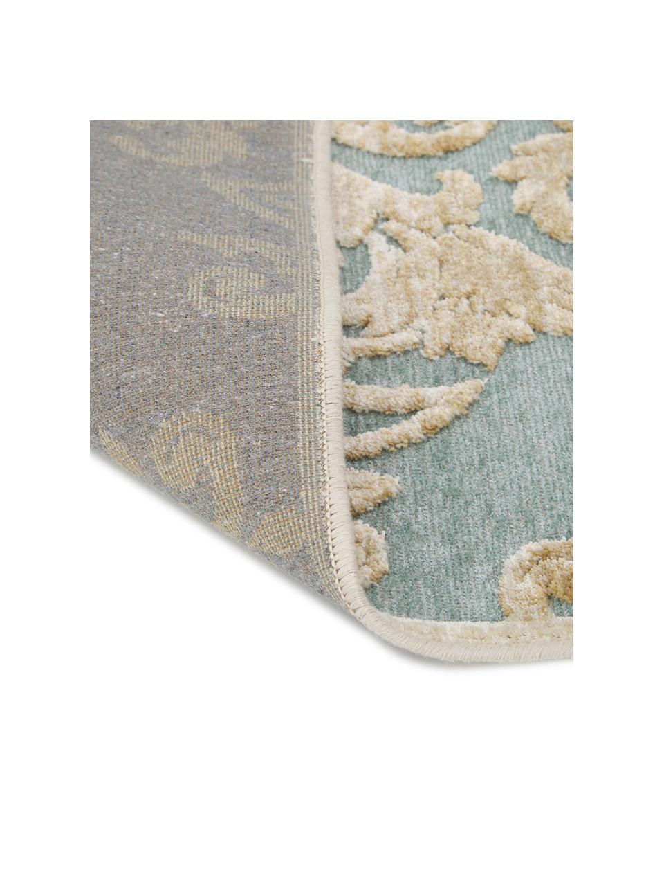 Tapis en viscose vintage Marigot, Aqua, crème