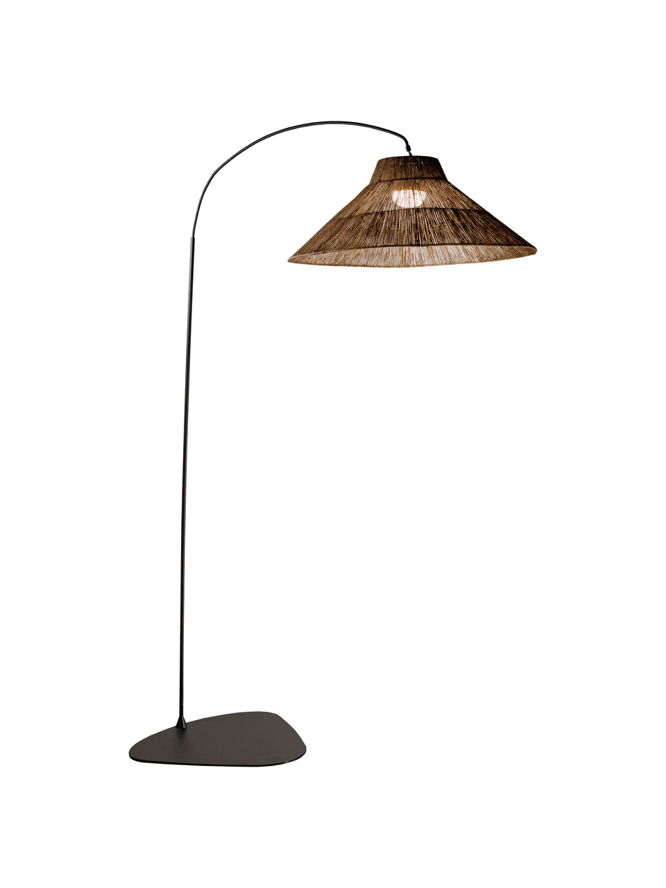 Handgemaakte dimbare LED tuinlamp Niza met afstandsbediening, Lampenkap: natuurlijke vezel, Lampvoet: gecoat metaal, Bruin, zwart, Ø 80 x H 230 cm