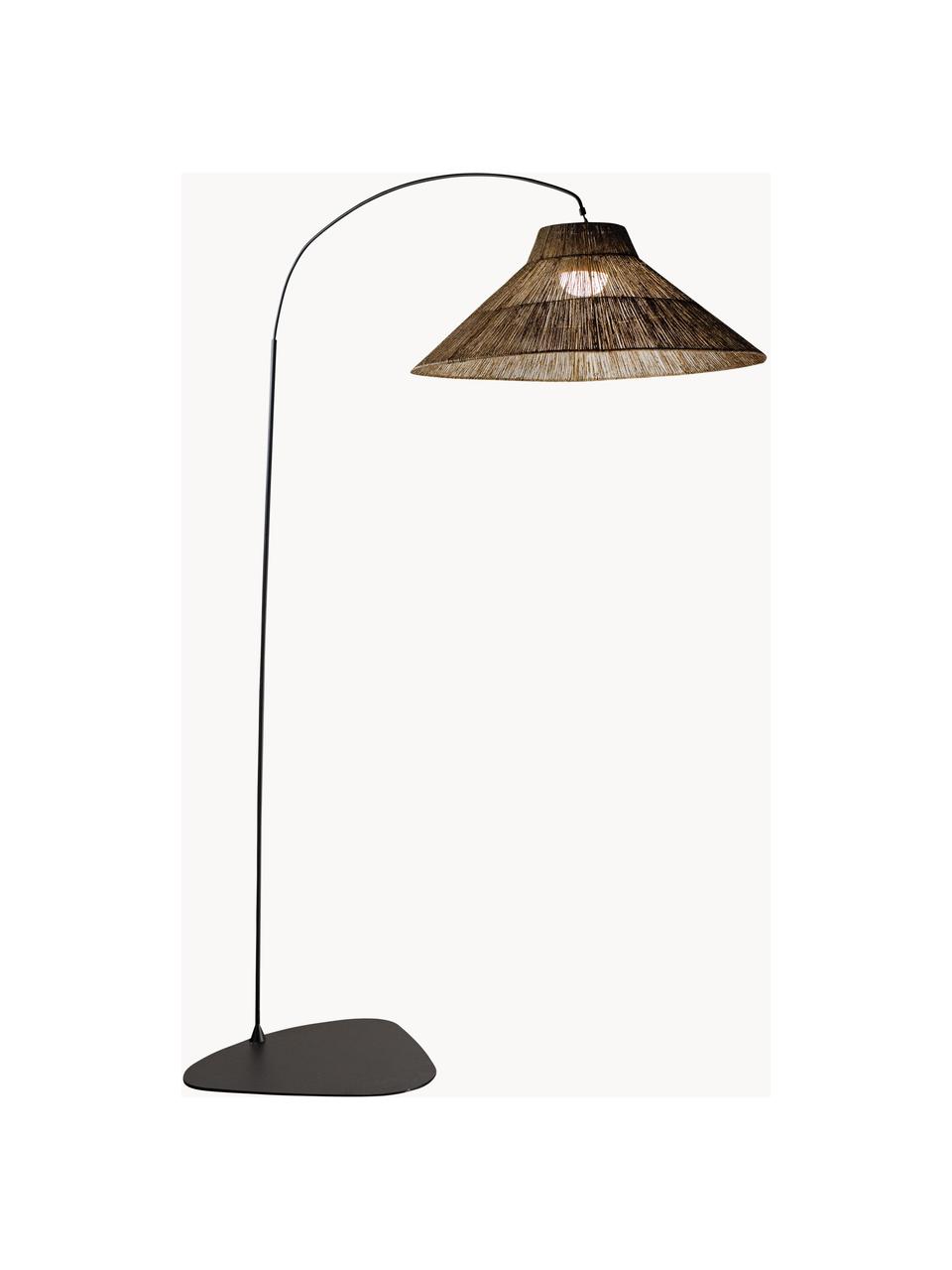 Handgemaakte dimbare LED vloerlamp Niza met afstandsbediening, Lampenkap: natuurlijke vezel, Lampvoet: gecoat metaal, Bruin, zwart, B 40 x H 167 cm