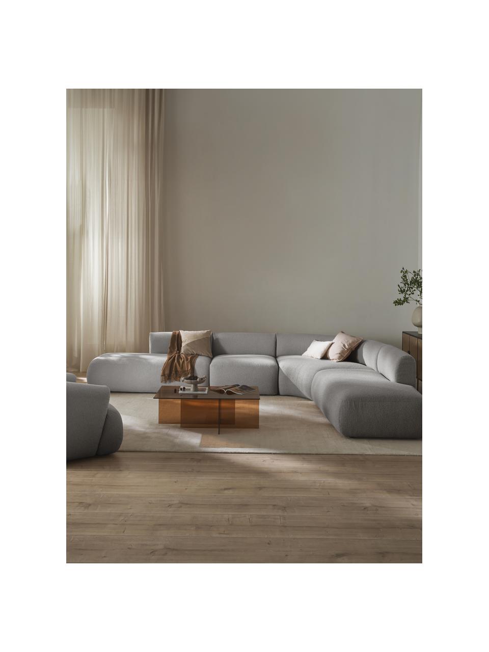 Divano angolare componibile 4 posti in bouclé Sofia, Rivestimento: bouclé (100% poliestere) , Struttura: legno di abete rosso, tru, Piedini: plastica Questo prodotto , Bouclé grigio chiaro, Larg. 385 x Prof. 298 cm