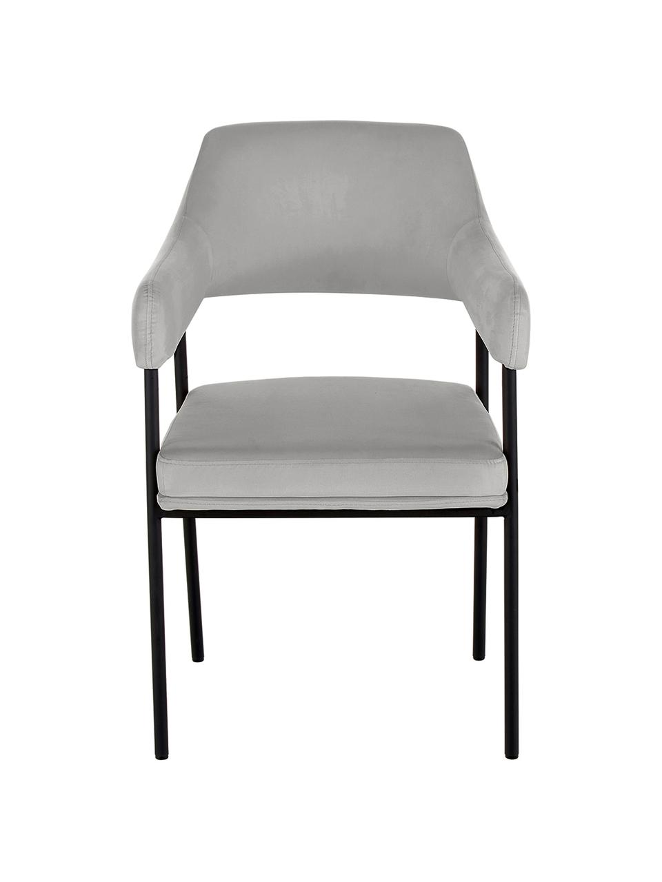 Krzesło z podłokietnikami z aksamitu Zoe, Tapicerka: aksamit (poliester) Dzięk, Stelaż: metal malowany proszkowo, Szary aksamit, S 56 x G 62 cm