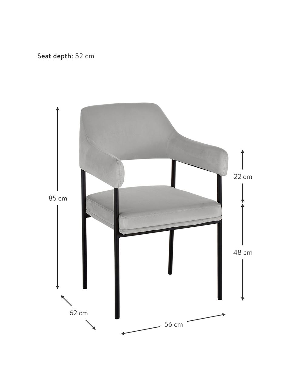 Chaise velours rembourré Zoe, Velours gris, larg. 56 x prof. 62 cm