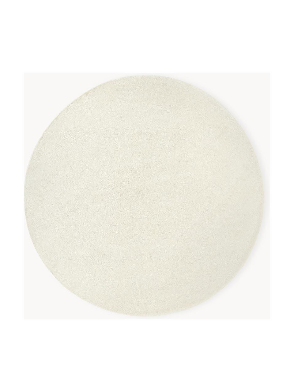 Tapis rond à poils ras en laine tufté main Jadie, Blanc crème, Ø 150 cm (taille M)